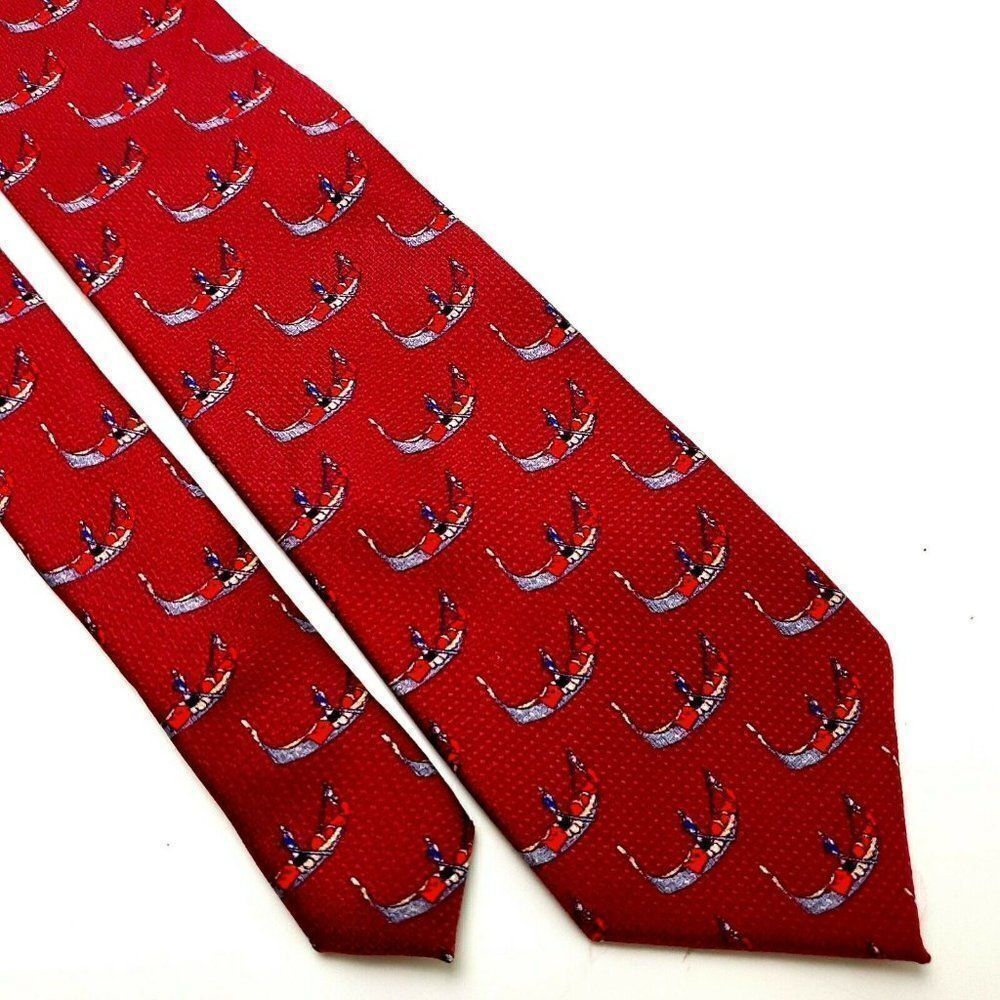 Venezia Silk Tie Woven‎ Gondola Boat Red Novelty